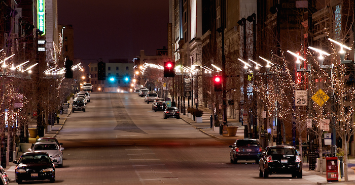 The St. Louis Arch is lit at night, creating a spectacular display and also contributing to the light pollution that is common in and around all major metropolitan ares. Modern lighting in downtown St. Louis contrasts with more traditional street lighting. Lights aimed a a reflector produce much softer light along streets. Considered a safer form of lighting because it inhibits dark shadows and is easy on the eye.